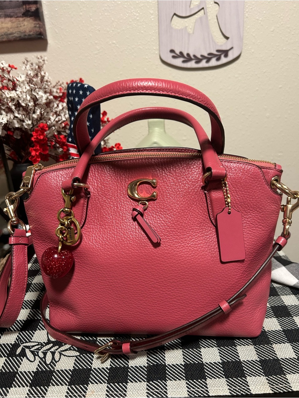 Coach Remi Dusty Pink Pebbled Leather Satchel Gold Hardware & Coach Apple Charm - Picture 2 of 13